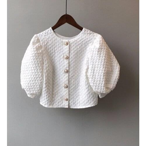 South Korea Dongdaemun 2021 summer new retro puff sleeve shirt women temperament short small fragrance top women trendy