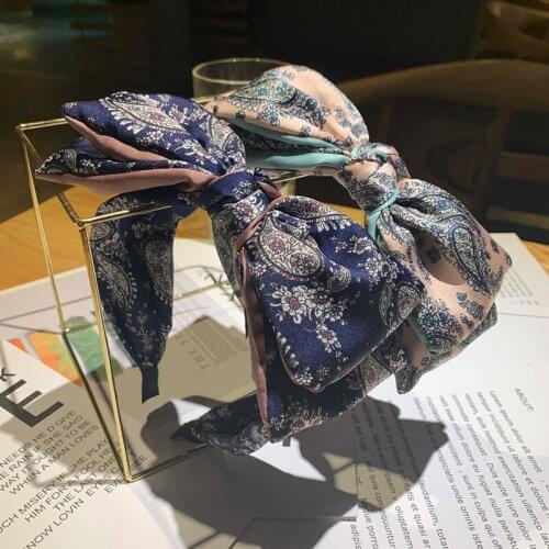 Temperament Retro Hair Band Female Wild Sweet Outing Net Red Bow Headdress Wide-brimmed Cashew Floral Headband