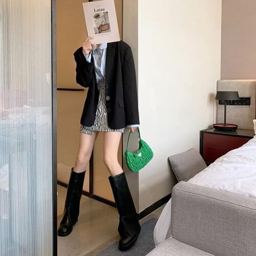 Woman Flat Boots Shoes Round Toe Boots-Women 2021 Rubber Autumn Mid Calf Mid-Calf Ladies Slip-On Hoof Heels