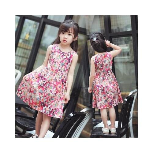 2 3 4 5 6 7 8 Years Girls Dress Fashion Print Sleeveless Kids Dresses for Girls Kids Clothes Floral Princess Dress Baby Clothing