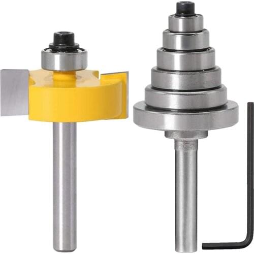 1/2 Inch Shank Rabbet Router Bit with 6 Bearings Set Interchangeable Bearings for Solid Wood