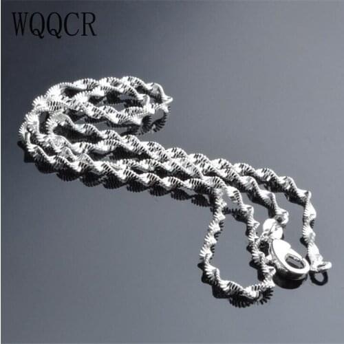 WQQCR 1PCS 2.2MM Top Quality Water Wave Singapore Necklace Chains With Lobster Clasps 16"-30" women silver plated chain jewelry