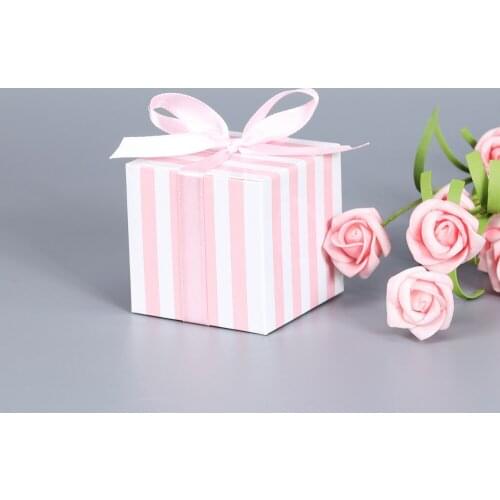 10 Pcs Birthday Party Baby Shower Decor Boxes Ribbon Christmas Paper Gift Box Wedding Party Supplies Colors stripes Candy Box