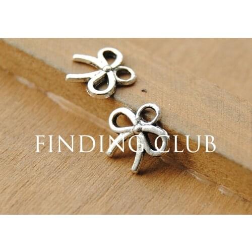 100 pcs Silver Color Metal Mini Bow Charms Pendant Jewelry DIY findings 11x10mm A649