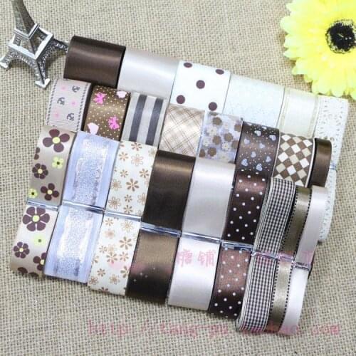 25 Yards/Set---DIY Hair Bow Material Champagne & Coffee Color Mix Ribbon Set