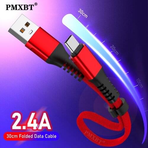 30cm USB Cable Micro USB Type C For Samsung Huawei P40 30 Xiaomi Mi 11 9 Mobile Phone Portable 2.4A USBC Power Bank Phone Cables