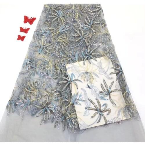 African Lace Fabric 2021 High Quality Lace Nigeria Tulle Sequin Lace Fabric French Mesh Yarn Dress D3868