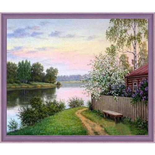 Diamond Embroidery sale village house Rhinestone Mosaic Full 5D Diy Diamond Painting tree lake landscape cross stitch