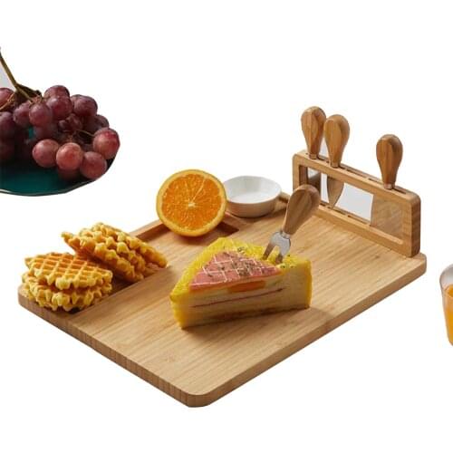 Bamboo Cheese Board Cutlery Knif Set Cutting Board with Stainless Steel Knives Cooking Tools Cheese Slicer Fork Scoop Cut