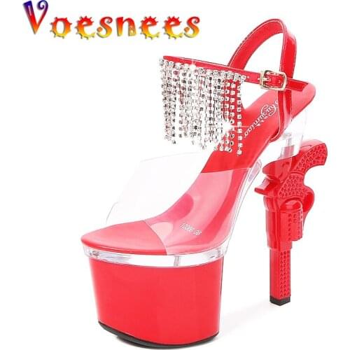 Voesnees Stripper Heels Womens Shoes Platform Sandals Sexy High Heels 17.5cm Transparent Pole Dance Strange Style Party Shoes