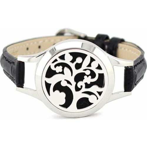 30mm Stainless Steel Twisted-off Essential Oil Diffusing Wrap Bracelet Locket with Genuine Leather Band