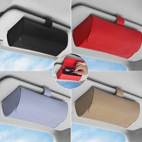 Car Visor Sunglasses Case Clip Hanger Magnetic Fastener Sunglasses Holder PU Leather Storage Box Eyeglasses Holder Car Interior