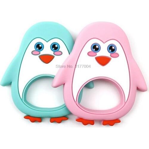DHL 500PCS Penguin Baby BPA Free Silicone Teether Silicone Teething Pendant Chew Toys Kids Baby Present