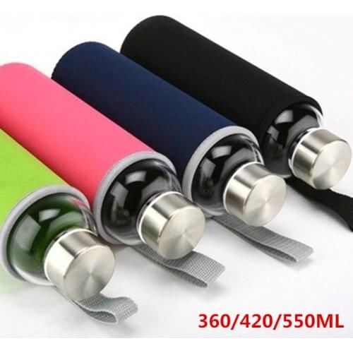 Travel drinkware Portable Transparent bottle With cloth cover Single layer borosilicate Heat-resistant glass water bottle