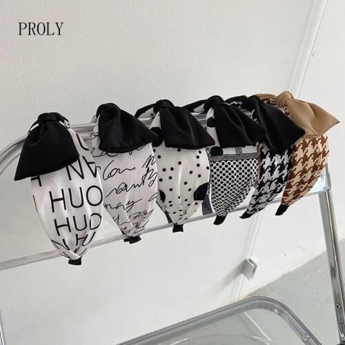PROLY New Fashion Women Hedband Big Bow Knot Hairband Girls Houndstooth Letter Headwear Hair Accessories Wholesale