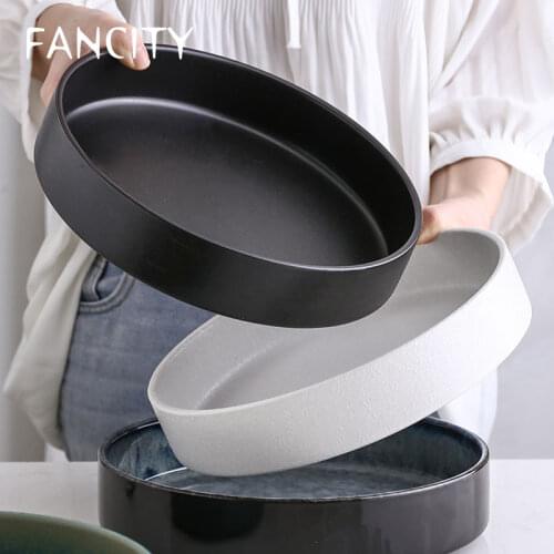 FANCITY Ceramic soup plate, household salad plate, large deep plate, crayfish plate