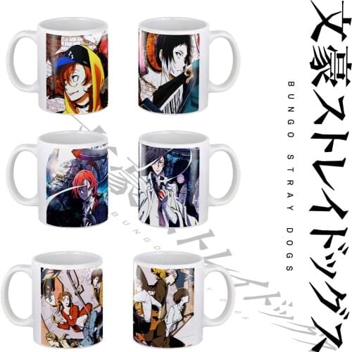 BUNGOU STRAY DOGS Coffee Mugs 11oz Cute Cartoons Home Milk Tea Cup Mug Lid Spoon