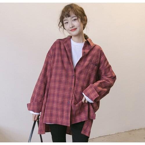 Maternity Long Sleeve Red Plaid Blouse Elegant SpringAutumn Pregnant women Plaid Loose Shirts Single-Breasted Pregnancy Tops