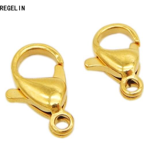 REGELIN High Qualtity Stainless Steel Gold Lobster Clasps Hooks Necklace Bracelet Chain DIY Jewelry Findings 10/12mm 10pcs/lot