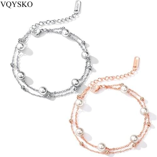 Double Chain Pearl Bracelet For Women Stainless Steel Adjustable South Korean Beads Jewelry Bracelets Friendship Gift Design