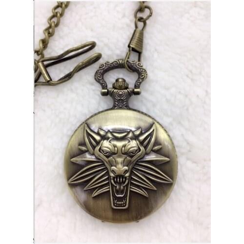Wolf Bronze antiques quartz steampunk men gift FOB chain pocket watches Hours wholesale 10 PCS/lot