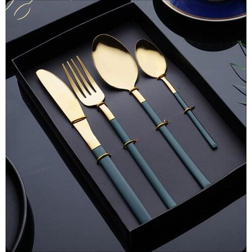 4Pcs Dinnerware Set with Box Stainless Steel Spoon Knifes Fork Colorful Cutlery Household Western Food Kitchen Tableware