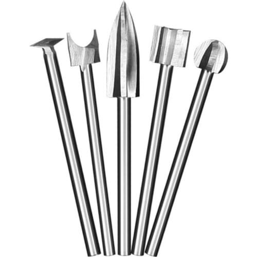 ABSF 5PCS Wood Engraving Drill Bit Set,Milling Cutters Steel Sharp Edges Woodworking Drilling Tools Wood Carving Knives
