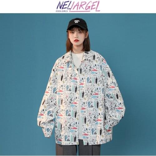 NELLARGEL Women White Cute Baggy Vintage Blouses 2021 Female Long Sleeve Button Up Shirt Girl Harajuku Japanese Streetwear Top