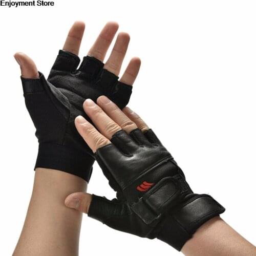 New 1Pair Men Black PU Leather Weight Lifting Gym Gloves Workout Wrist Wrap Sports Exercise Training Fitness