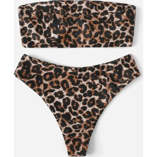 New Women Bikini Set Leopard Sexy Bandage Bikini Push-Up Pad Bra Swimwear Beach Swimsuit Female Summer Biquini Cintura Alta J01