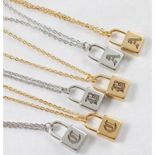 New Boho Lock Old English Intial Letter Necklace A-Z Letter Pendant Necklace For Women Antique Punk Cool Jewelry 2021 colier