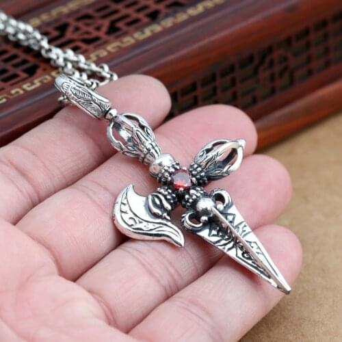 Factory Wholesale S925 Sterling Silver Jewelry Vintage Thai Silver Drill Diamond Axe Men And Women Sweater Chain Pendant