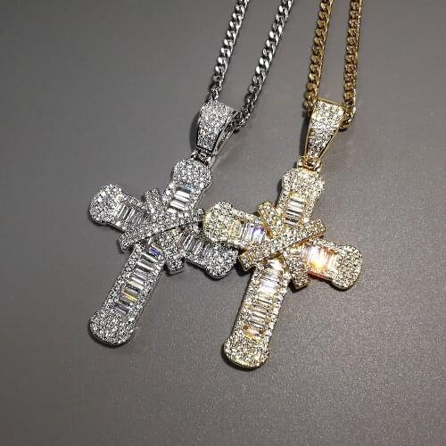 Iced Out Cross Pendant Necklaces For Men Women 2 Colors Geometric Zircon Necklaces Fashion Hip Hop Jewelry