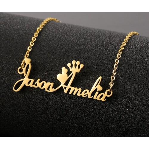 Personalized Name Necklace Custom Steel Gold Pendent Love Heart Crown Jewelry For Women Man Jewellery Accessories Gift 2019