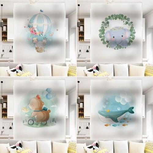 Cartoon cute animal bathroom toilet glass film film sliding door sliding balcony anti-transparent opaque window grille film