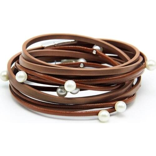 Genuine Leather Charms Bracelet Bangle Magnet Buckle Brown Fashion Bracelet For Women SZ0515a