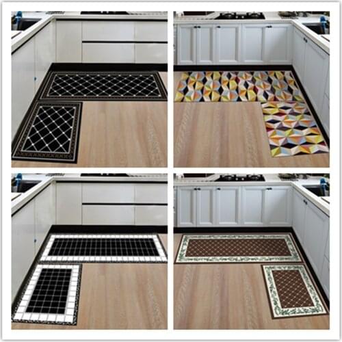 Rectangular Plaid Door Mat Bathroom Kitchen Non-Slip Mat Absorbent Oil Absorbent Washable Door Mat
