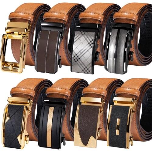 Italian Automatic Buckles Mens Belts Orange Leather Men Belt Ratchet Cowboy Waistband Straps for Dress Jeans Suit Easy Release