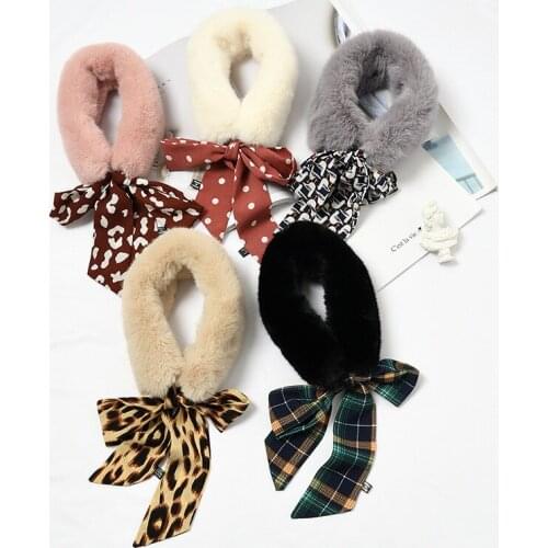 2019 New Fashion Soft Women Faux Fur Collar Scarf Plush Collar Neck Warmer Winter Shawl Wrap Girls echarpe femme hiver Neckchief