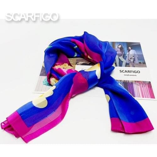 SCARFIGO Blue Flower Long Silk Scarves Fashion Neckscarves For Ladies 140*35cm