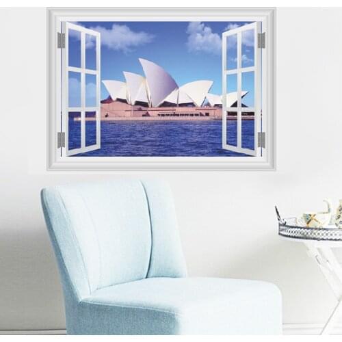 Sydney Opera House Wall Stickers For Living Room Decorations City Scenery Adesivos De Parede 3D Fake Window Decals Mural Art