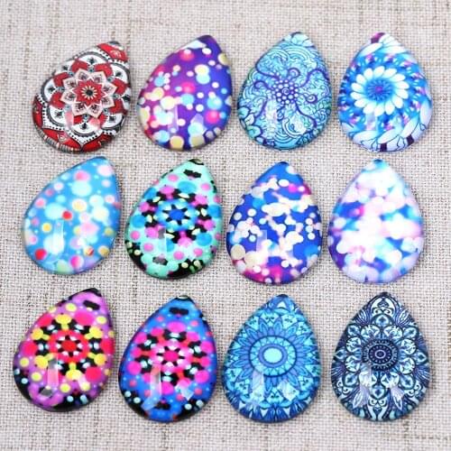 20pcs Teardrop Glass Cabochon 18x25mm Diy Flatback Handmade Picture Image Cameo For Earrings Jewelry Making