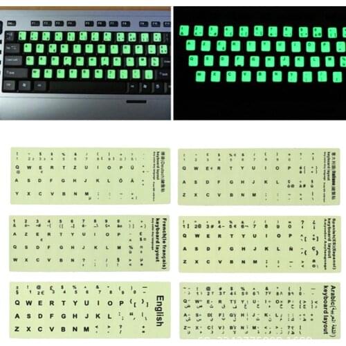 Luminous Keycaps Sticker English Arabic Russian Italian German Spanish Japanese French Korean Hebrew Waterproof Keyboard Sticker