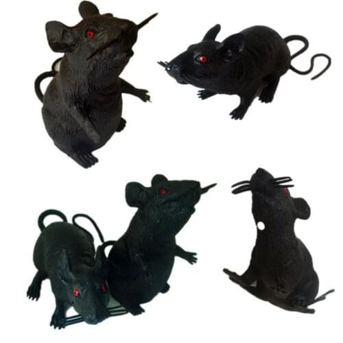 Haunted decor Black Rubber Halloween Rat Toy Party Decoration Scary Squeaks Red Eyes Rats Science Lab Laboratory props 17cm