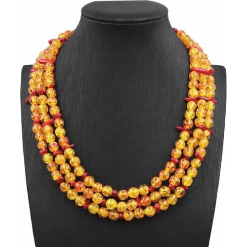 Unique Necklace Jewelry Round Bodhi Bead Fire Golden Resin Ambers Prayer Layers Chain Faux Beeswax Natural Coral Necklaces A730