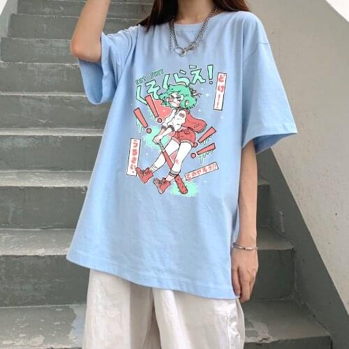 Japanese cartoon kawaii anime tees 100% cotton Harajuku casual female Vintage Ulzzang short sleeve plus size hip-hop T-shirt