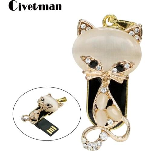 Jewelry Pendant Cat USB Flash Drive Crystal Animal Disk Necklace Pendrive 4GB 16GB 32GB 64GB 128GB 256GB USB Memory Stick U Disk
