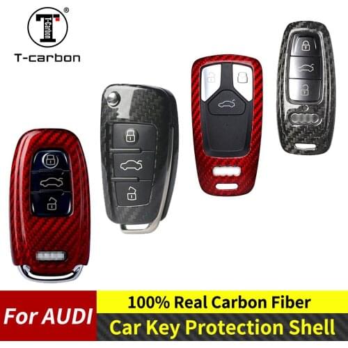 T-Carbon Carbon Fiber Auto Key Protection Cover Case For Audi A1 A6L Q5 A3 A4L B7 B8 A7 A8 R8 TTS Car Holder Shell Car-Styling