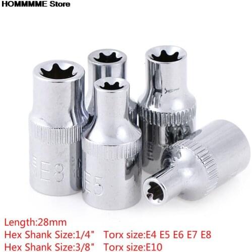 1/5pcs E-Socket Sockets 1/4 Inch(6.3mm)/3/8" Torx Star Bit Female E-Socket Set Socket Nuts Set E4,E5, E6,E7, E8,E10
