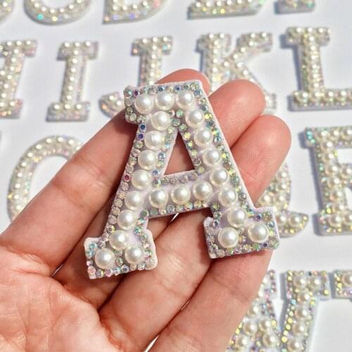 1pc White Pearl Letter Cloth Stickers Rhinestone Sparkle A-Z Alphabet Embroidery Sticker Handmade Patches On Clothes Supplies